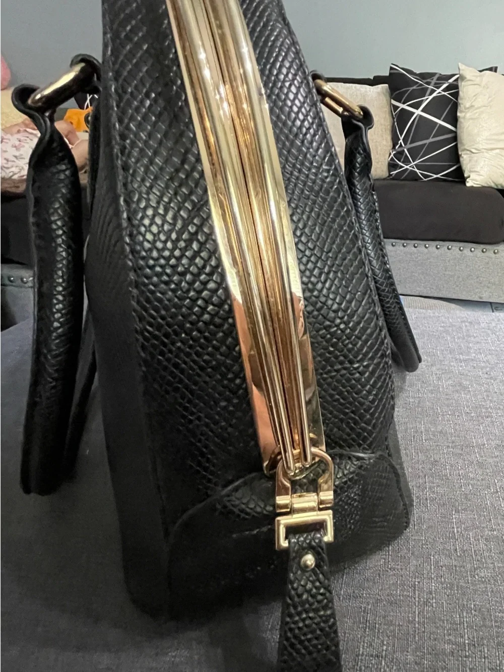 Elegant Black Dome Satchel with Gold Hardware